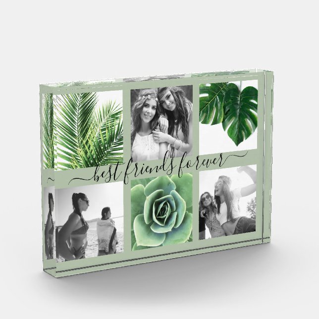 Chic sage green best friends forever photo collage (Left)