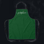 Chic Sage Green Botanical Elegant script Name Apron<br><div class="desc">She'll love a personalised apron as she creates,  bakes,  cooks,  or work with her succulent and other plants. A perfect gift to encourage her talents. White script for the name with long-tail embellishments on a sage green apron. Simple,  chic and modern.</div>
