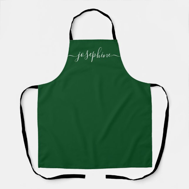 Chic Sage Green Botanical Elegant script Name Apron (Front)