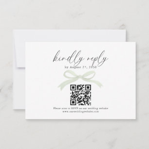Chic Sage Green Bow Ribbon QR Code Wedding Rsvp Card