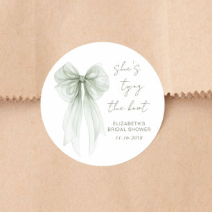 Chic Sage Green Bow Watercolor Bridal Shower Classic Round Sticker