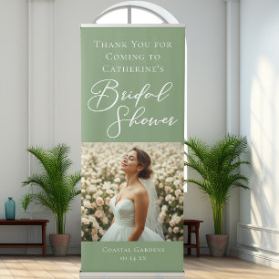 Chic Sage Green Bridal Shower Personalised Photo Retractable Banner