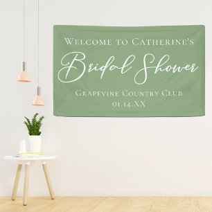 Chic Sage Green Bridal Shower Personalised Welcome Banner