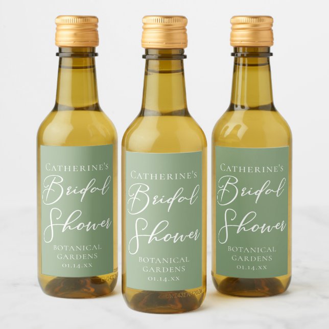 Chic Sage Green Bridal Shower Personalised Wine Label (Bottles)
