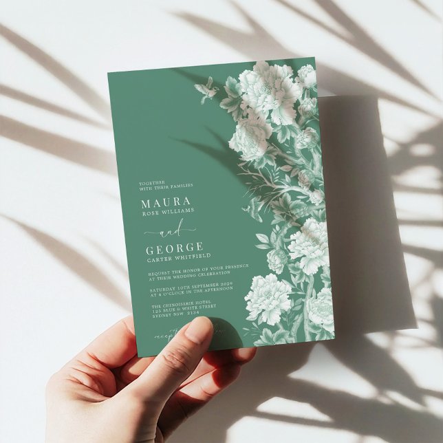 Chic Sage Green Chinoiserie Flower Garden Wedding Invitation (Creator Uploaded)