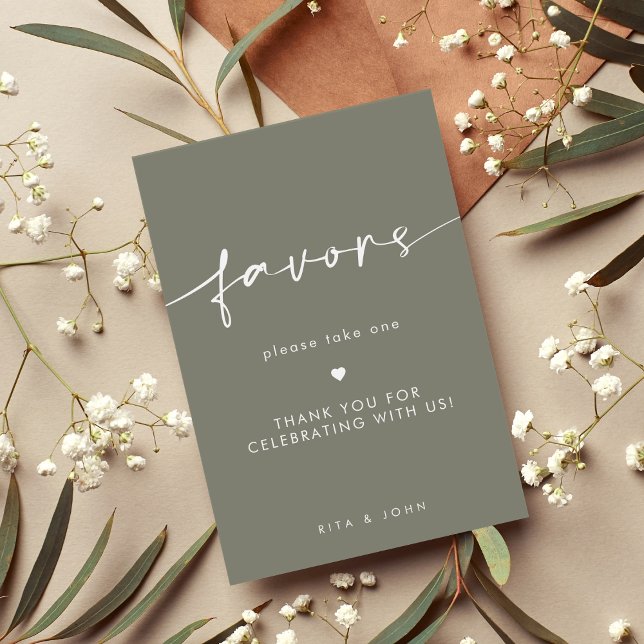 Chic Sage Green Favour Wedding Table Sign (Creator Uploaded)