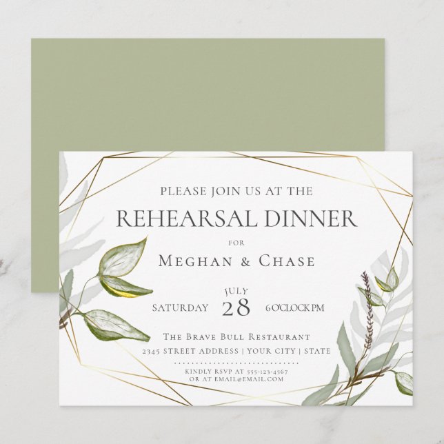 Chic Sage Green Foliage Invitation (Front/Back)