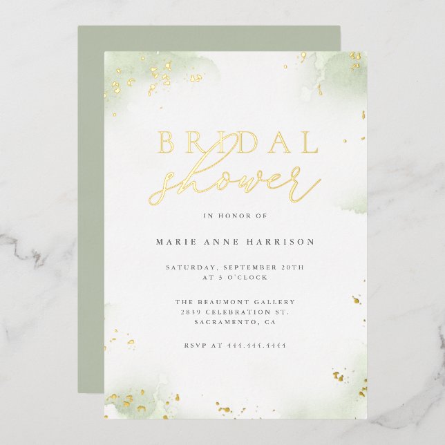 Chic Sage Green Gold Dust Bridal Shower (Front/Back)
