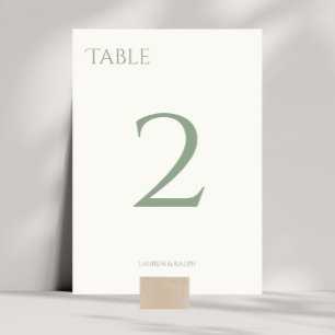 Chic Sage Green & Ivory Wedding Table Number Card