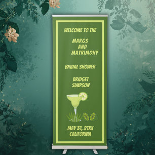 chic sage green margs and matrimony bridal shower retractable banner