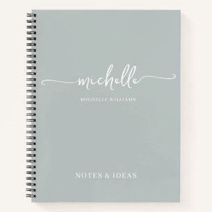 Chic Sage Green Monogram Name Signature Notebook