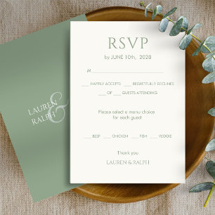 Chic Sage Green Monogram Wedding RSVP Card