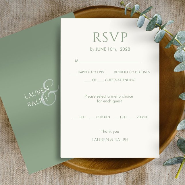 Chic Sage Green Monogram Wedding RSVP Card (Creator Uploaded)