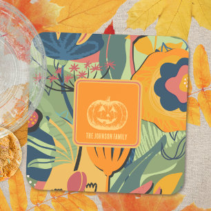 Chic Sage Green Mustard Fall Floral Pumpkin Coaster