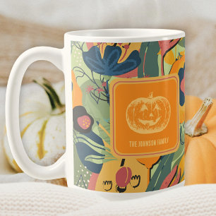 Chic Sage Green Mustard Fall Floral Pumpkin Coffee Mug