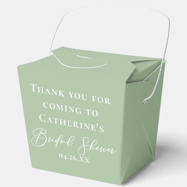 Chic Sage Green Personalized Bridal Shower Fortune Favour Box (Front)