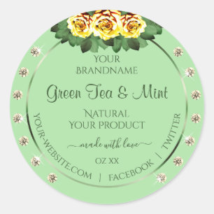 Chic Sage Green Product Labels Yellow Roses Jewels