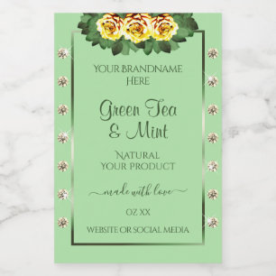 Chic Sage Green Product Labels Yellow Roses Jewels