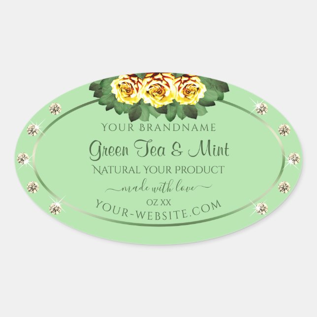 Chic Sage Green Product Labels Yellow Roses Jewels (Front)