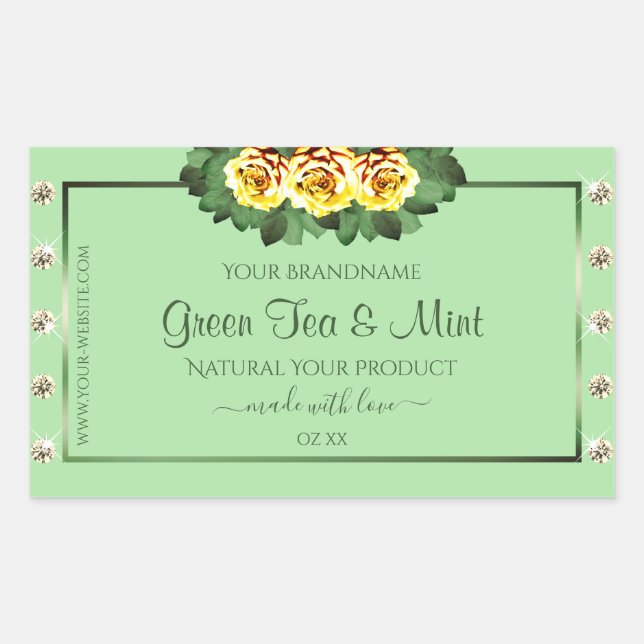 Chic Sage Green Product Labels Yellow Roses Jewels (Front)