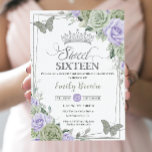 Chic Sage Green Purple Floral Butterflies Sweet 16 Invitation<br><div class="desc">This chic Sweet 16 Birthday invitation features a silver glitter geometric frame adorned by delicate watercolor sage green, purple lavender floral, soft sage greenery and sage and silver butterflies. Personalise it with your details easily and quickly, simply press the customise it button to further re-arrange and format the style and...</div>