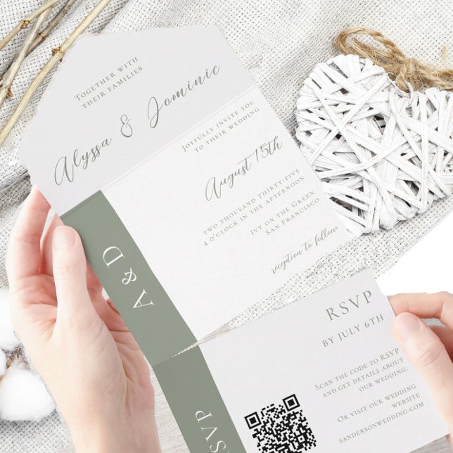 Chic Sage Green QR Code All in One Wedding Invite (Creator Uploaded)