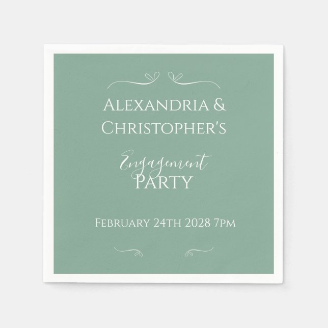 Chic Sage Green Script Engagement Party Napkin (Front)