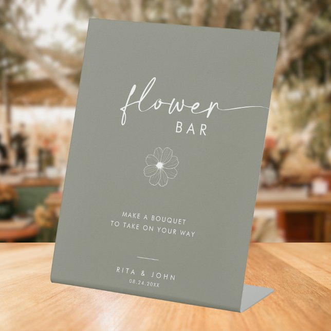 Chic Sage green Script Flower Bar Wedding Sign (Creator Uploaded)