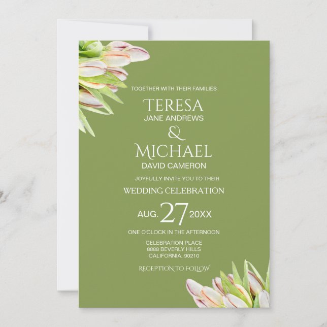 Chic Sage Green Tulip Floral Modern  Invitation (Front)