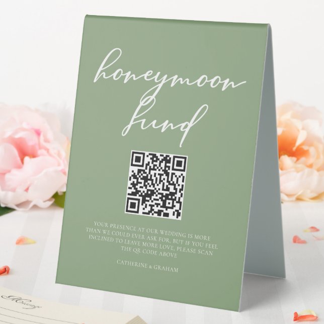 Chic Sage Green Wedding Honeymoon Fund QR Code (In SItu (Wedding))