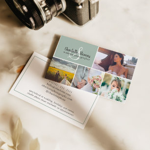 Chic sage green wedding photographer collage business card