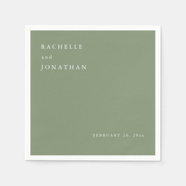 Chic Sage Green White Simple Wedding Napkins (Front)