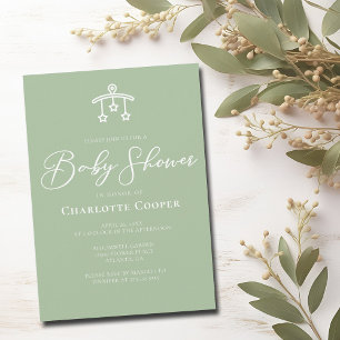 Chic Sage Green White Typography Baby Shower Invitation