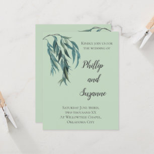 Chic Sage Green Willow Branch Minimal Wedding Invitation