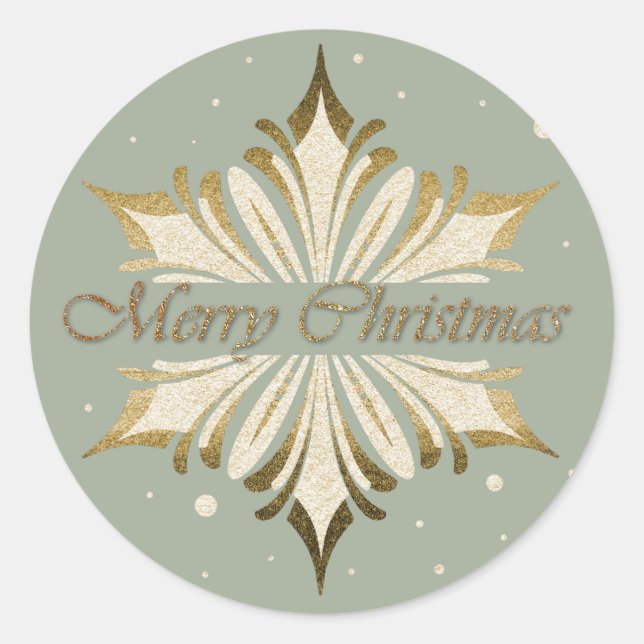 Chic Sage, Ivory Gold Snowflake Christmas Stickers (Front)