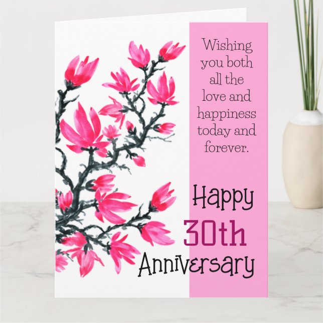 Chic Sakura Pink Blossom Floral Anniversary  Card (Front)