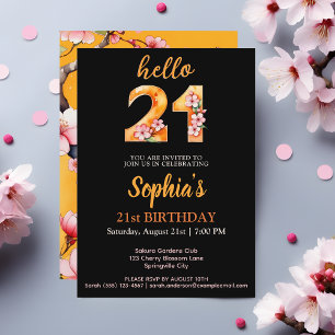 Chic Sakura Themed 21st Birthday Party Invitation