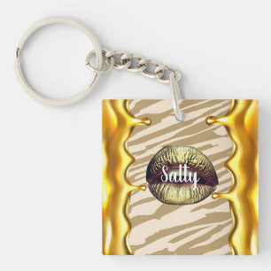 Chic Salty Luxurious Bday Gift Summer Golden lips Key Ring