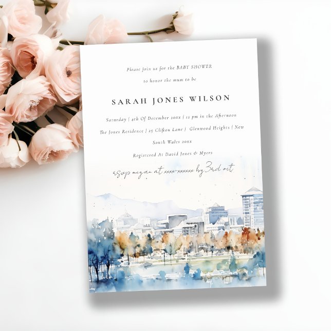 Chic San Jose, California Watercolor Baby Shower Invitation (Creator Uploaded)