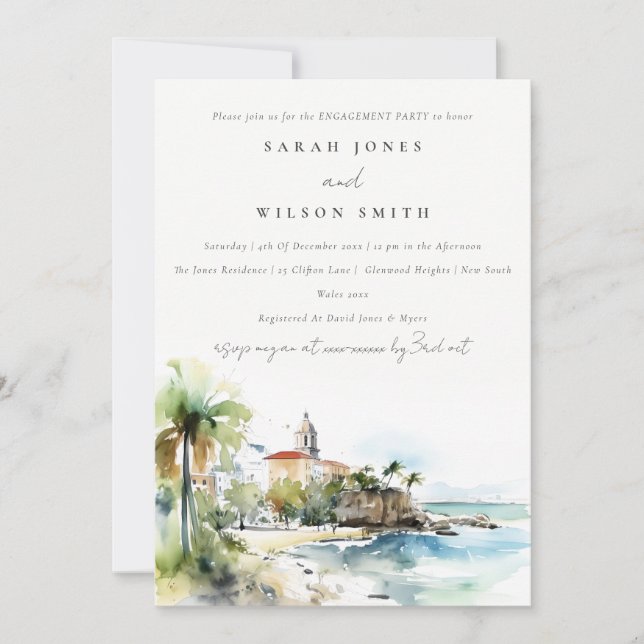 Chic San Juan Puerto Rico Landscape Engagement Invitation (Front)