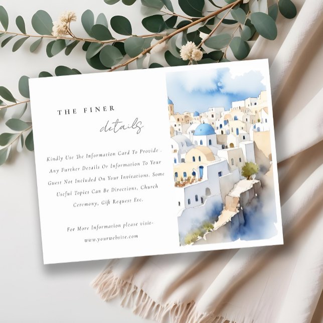 Chic Santorini Greece Watercolor Wedding Details Enclosure Card (Creator Uploaded)