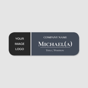 Chic Sapphire Blue & Black: Professional Aesthetic Name Tag