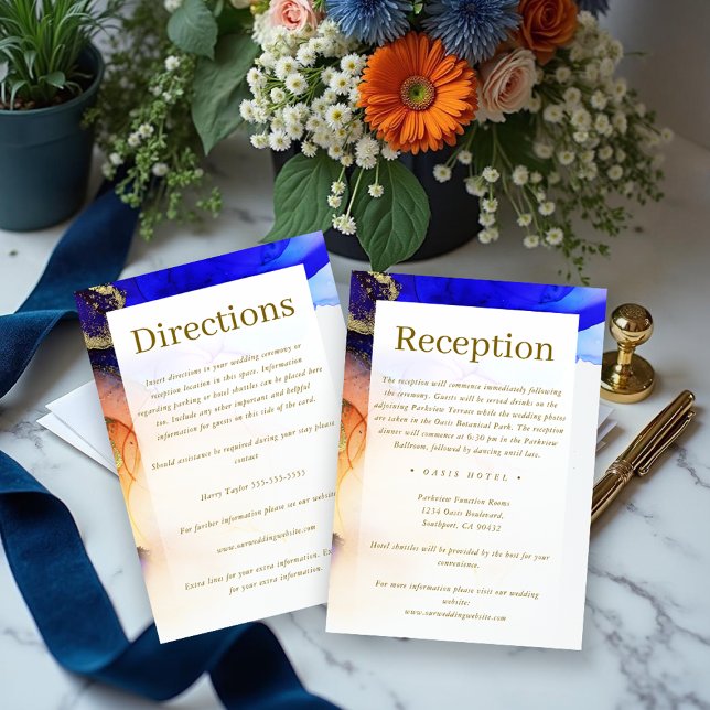 Chic Sapphire Blue Orange Gold Wedding Enclosure Card (Chic Sapphire Blue Orange Gold Wedding Enclosure Card.)