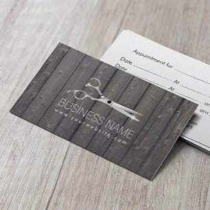 Chic Scissor Wood Stripes Hair Salon Appointment Card