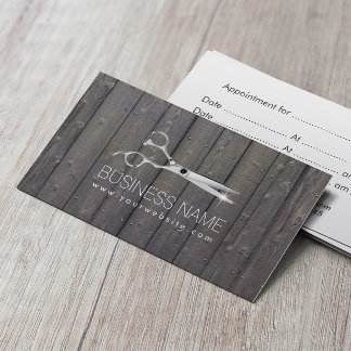 Chic Scissor Wood Stripes Hair Salon Appointment Card