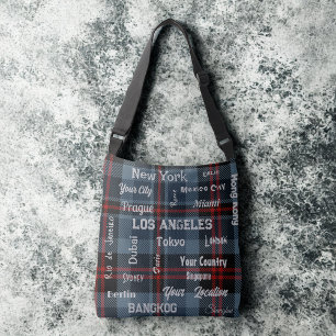 chic scottish blue red tartan plaid  & mega cities crossbody bag