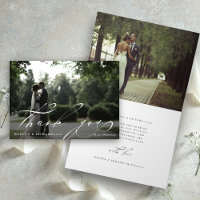 Chic Script 2 Photo Wedding Thank You Folded Card