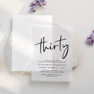 Chic Script 30th Birthday Party Vellum Invitations