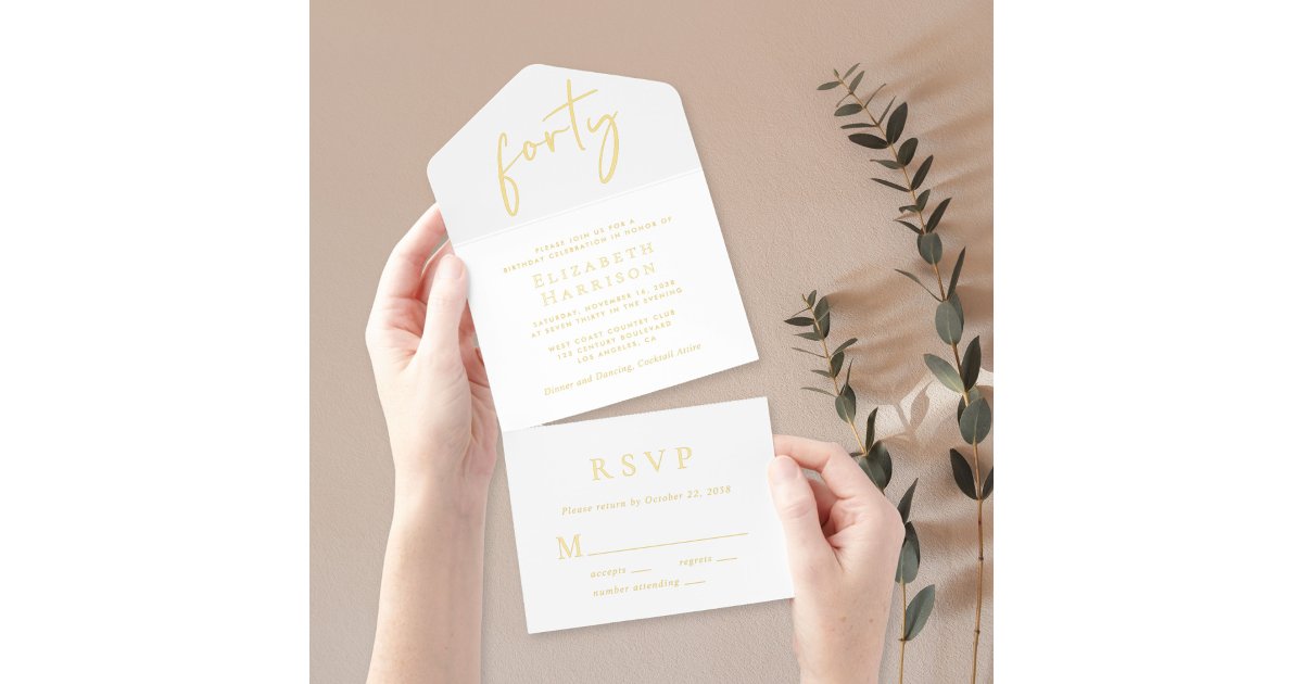 Chic Script 40th Birthday Party All In One Invitation | Zazzle
