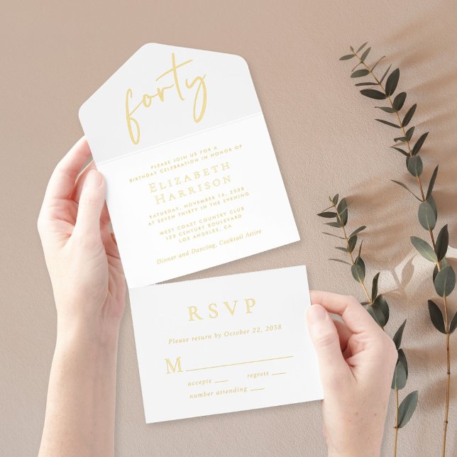 Chic Script 40th Birthday Party All In One Invitation (Creator Uploaded)